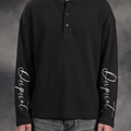 Boxyfit Black henley waffle