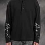 Boxyfit Black henley waffle