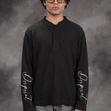 Boxyfit Black henley waffle