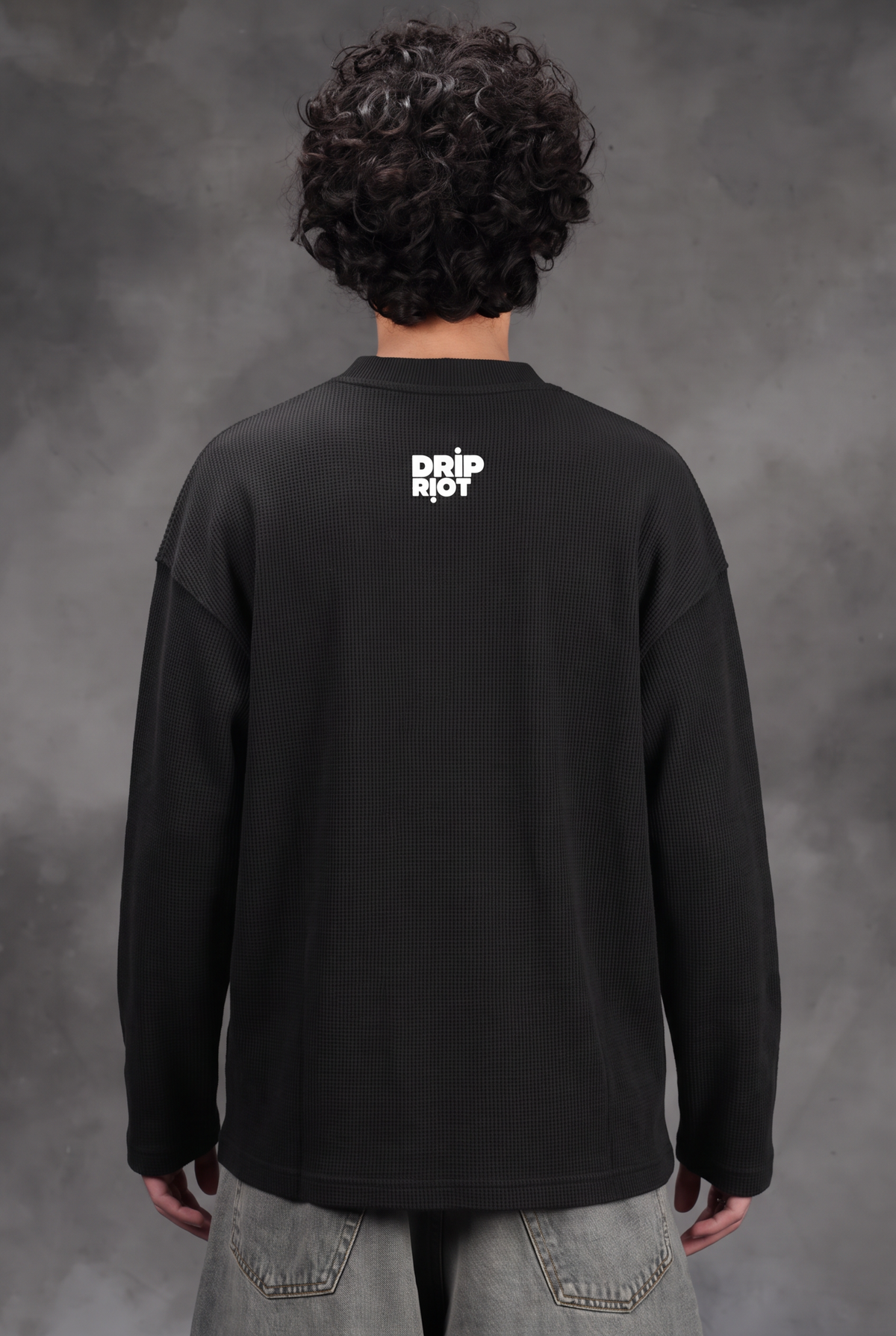 Boxyfit Black henley waffle