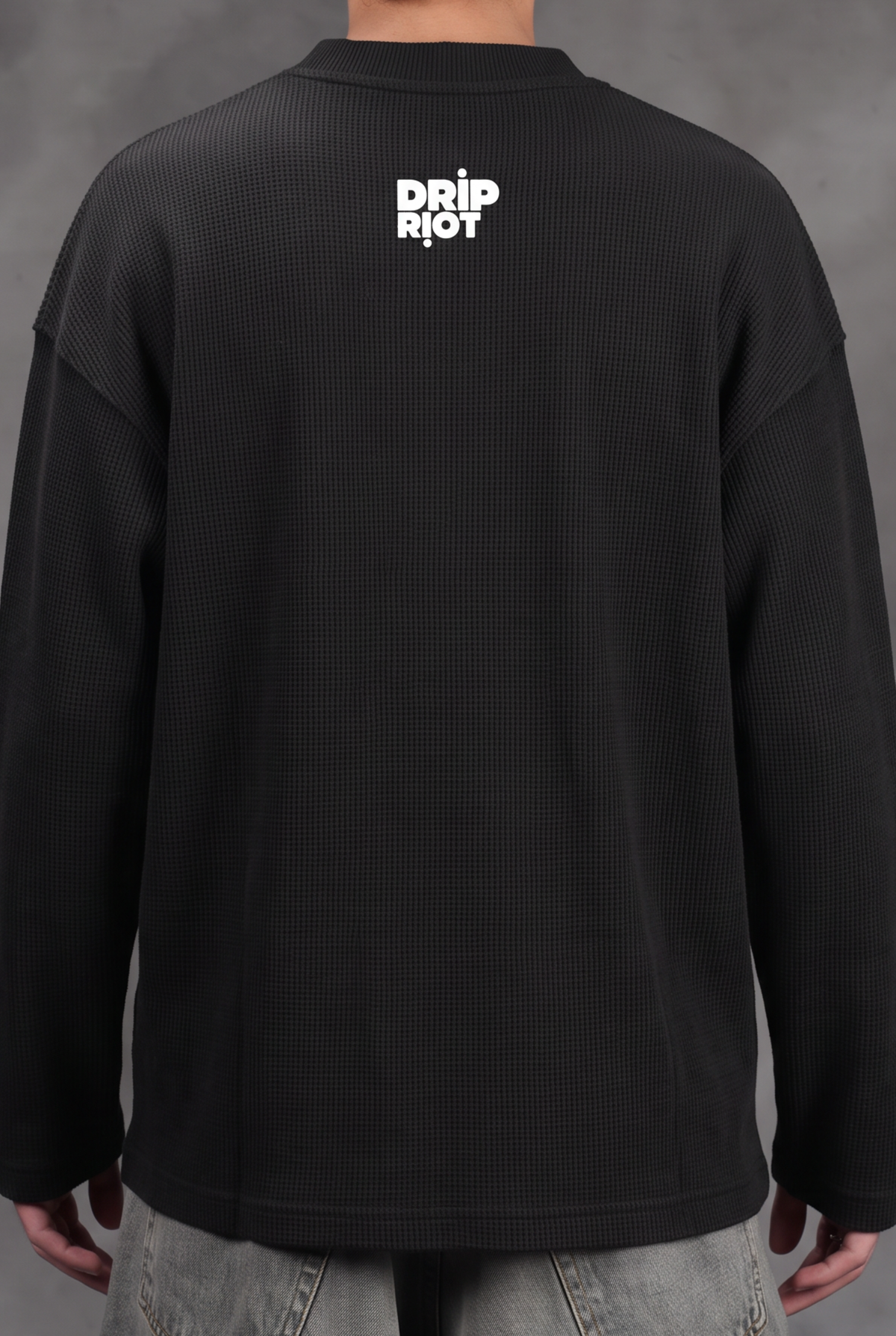 Boxyfit Black henley waffle