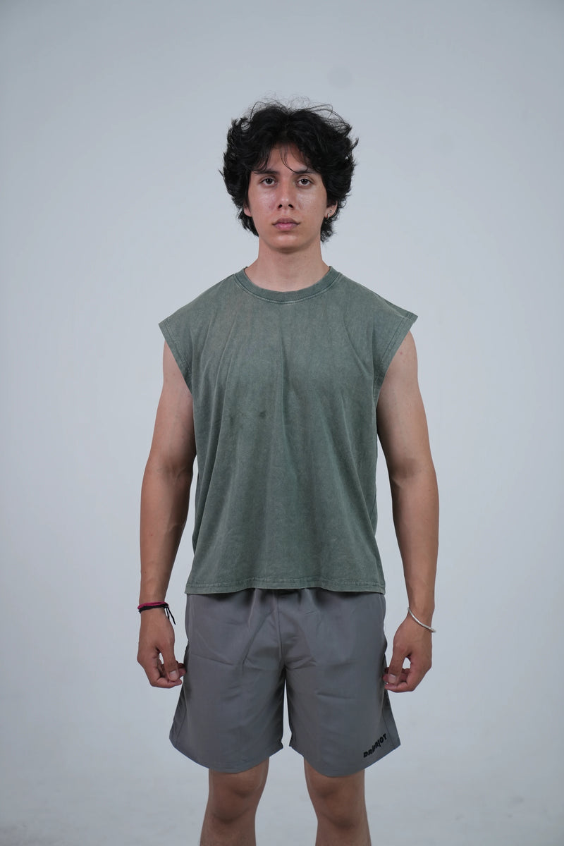 Acidwash mossgreen boxy tank