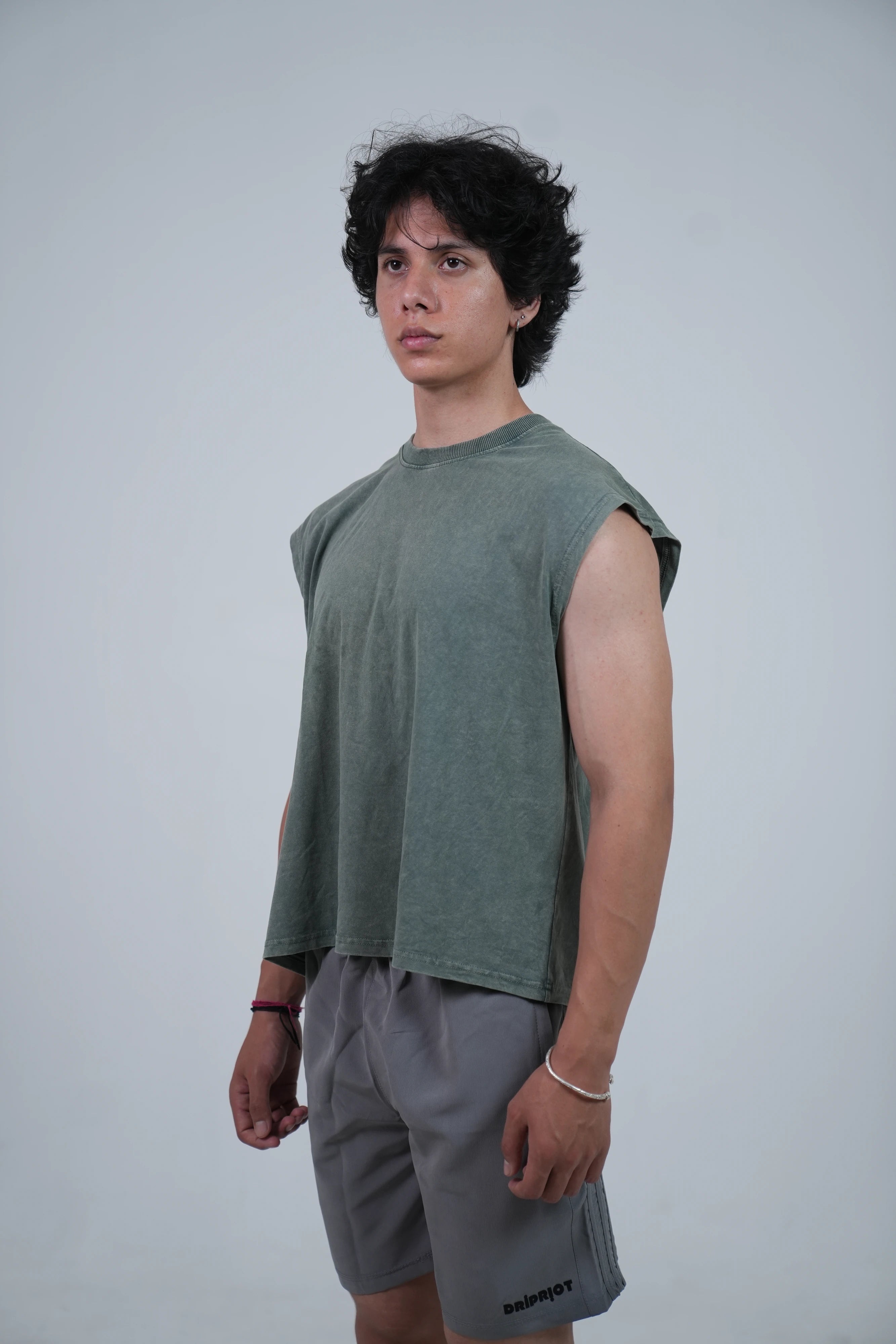 Acidwash mossgreen boxy tank