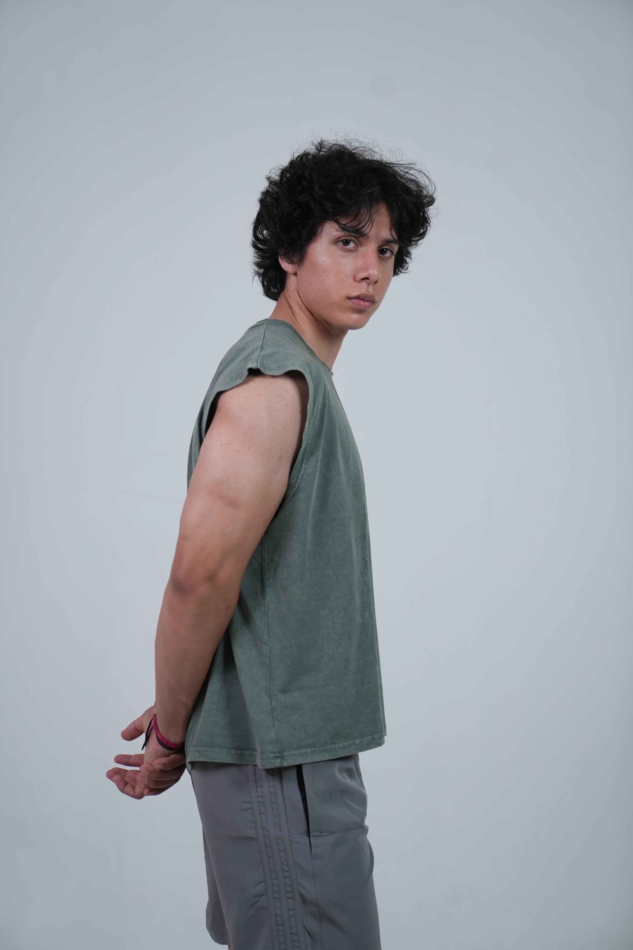 Acidwash mossgreen boxy tank