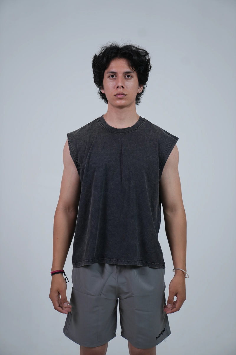 Acidwash smoky black boxy tank