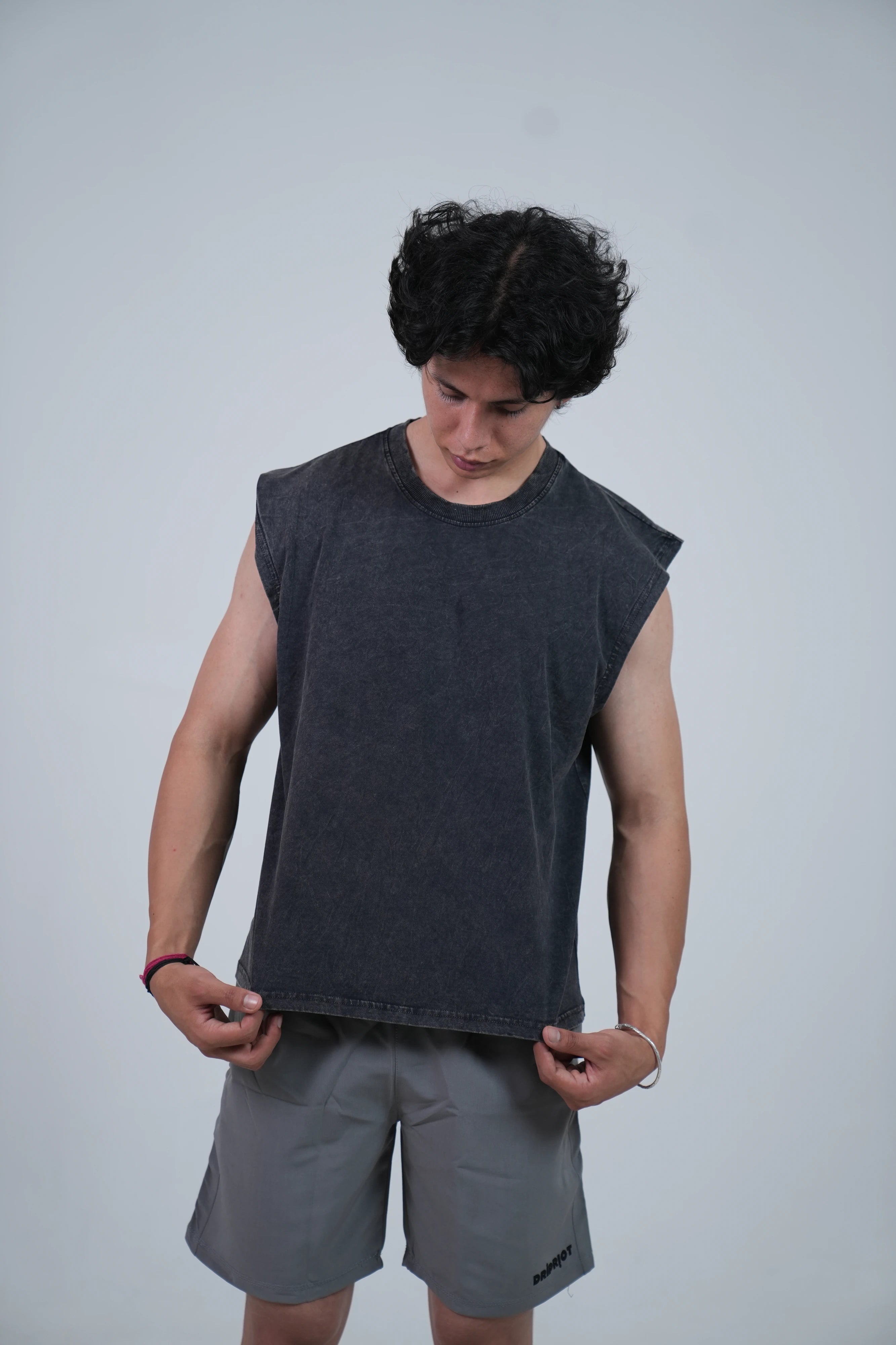Acidwash smoky black boxy tank