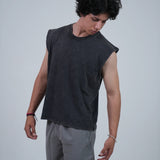 Acidwash smoky black boxy tank