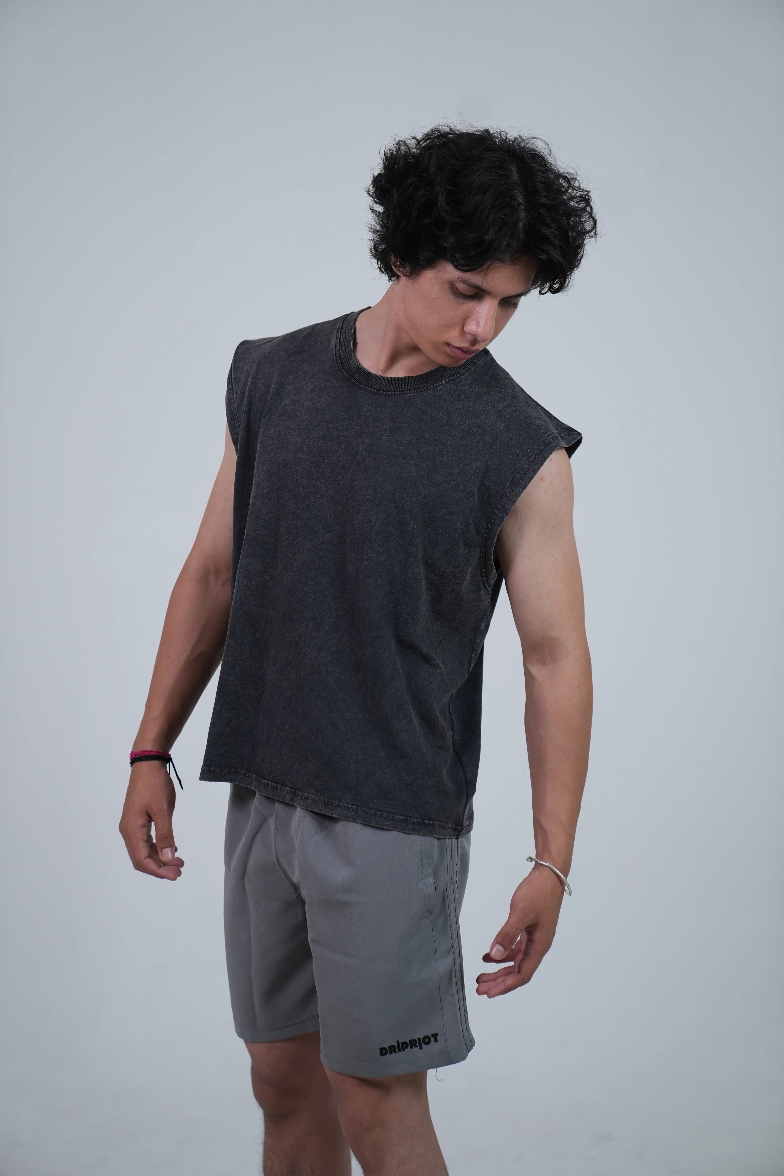 Acidwash smoky black boxy tank
